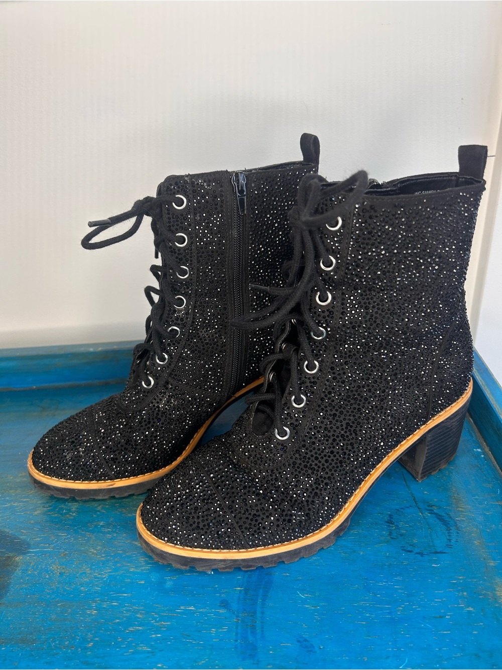 INC International Concepts Black Sparkle Lace-Up Ankle Boots